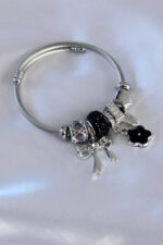 Black Flower Ribbon Figure Zircon Stone Charm Model Women's Bracelet BB5263