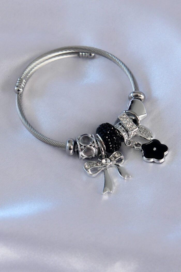 Black Flower Ribbon Figure Zircon Stone Charm Model Women's Bracelet BB5263 - Image 1