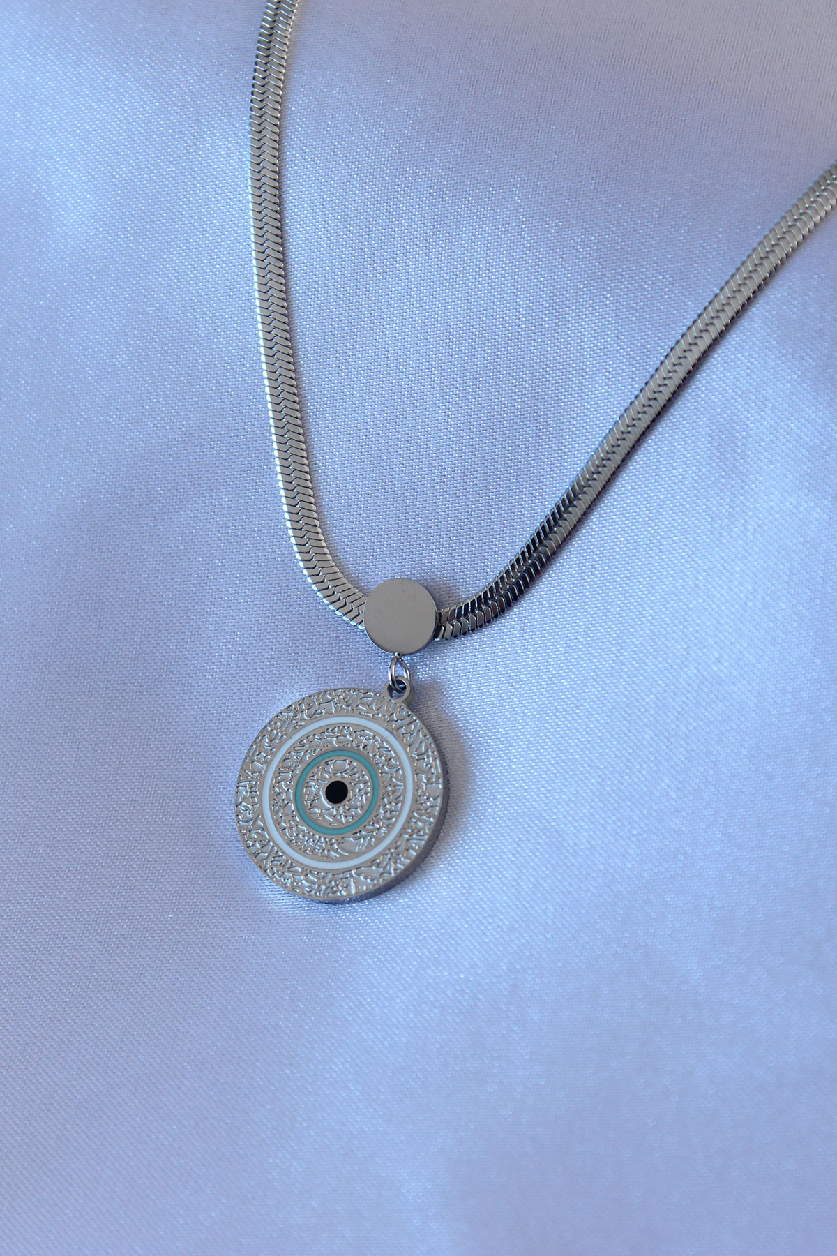 1692957292_BKO7526 316L Steel Silver Color Italian Chain Model Embroidered Medallion Model Women's Necklace BKO7526 - Image 1