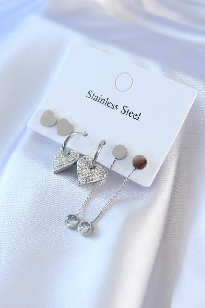 316L Steel Silver Color Zircon Stone Heart Pendant Model Women's Earring Set BKP7708 - Image 1