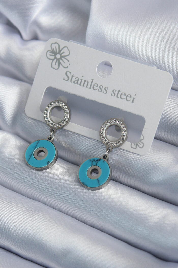 316L Steel Silver Color Blue Stone Zircon Stone Women's Earring BKP7939 - Image 1