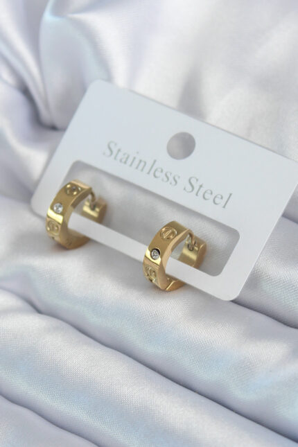 316L Steel Gold Color Zircon Stone Detail Cartier Model Women's Earrings BKP8033