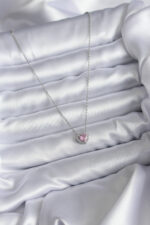 Silver Color Pink Zircon Stone Charm Women's Necklace with 316L Steel Chain BKO7817 - Image 3