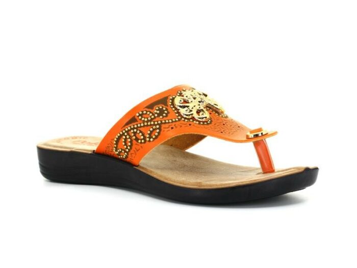 Polex Zenne 08267-18 Gold Patterned Flip Flops Orange - Image 2