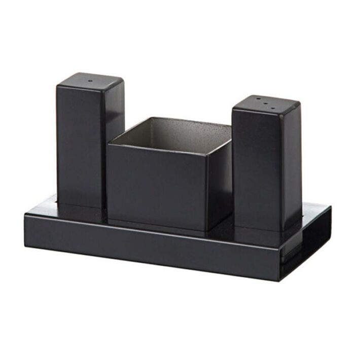 Biradli Grv-114 Square Salt Shaker Sugar Bowl Set, 3 Pieces, Black - Image 1