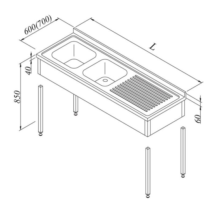 Oztiryakiler 3-Curtain Sink Countertop, Right, 2g/1d, 140x60 Cm, 33 Kg - Image 1