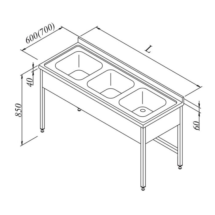Oztiryakiler 3 Compartment 3 Curtain Sink Countertop, 180x60 Cm - Image 1