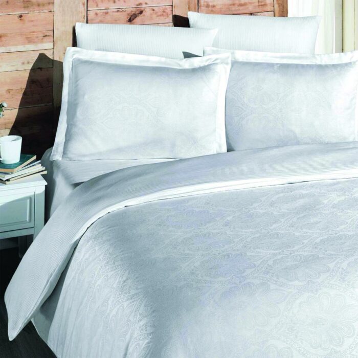 Maxstyle Jacquard Satin Marko White Double Duvet Cover Set - Image 1