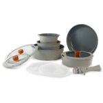 Neoflam Midas Gray 11 Piece Nesting Induction Pot and Pan Set with Detachable Handle