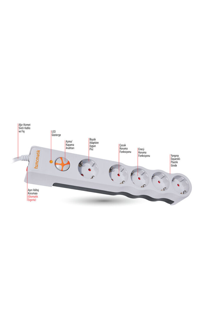 Tuncmatik Tsk6134 5 Pcs 1050 J White 1.5m Powersurge Surge Protected Socket - Image 2